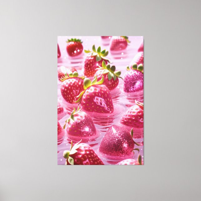 Glitter strawberries Stretched Canvas Print (Front)