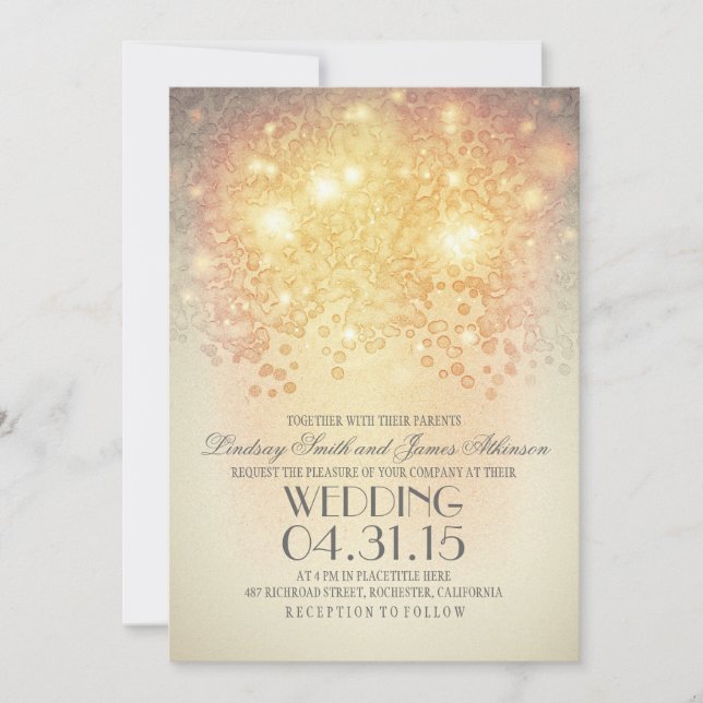 glitter string lights elegant vintage wedding invitation (Front)