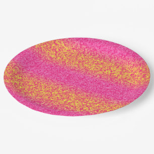 Glitter Stripes, Pink-Yellow-PAPER PLATES