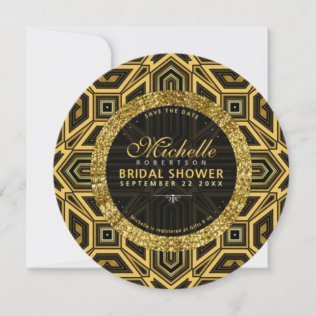Glitter Style Gold Black Cross v2 Round Invitation (Front)