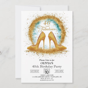 Glitter Stylish Digital Gold 40th Birthday Invitation