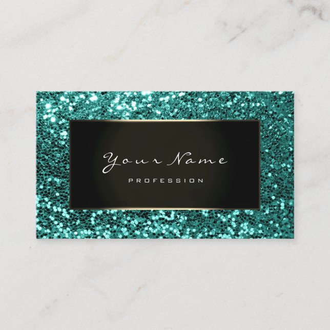 Glitter Stylist Fashion Blogger Aqua Black Mint Business Card (Front)