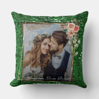 Glitter Stylist Fashion Sequin Green Teal Aquatic  Cushion