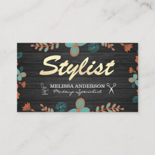 Glitter Stylist Wood and Floral Pattern Business Card