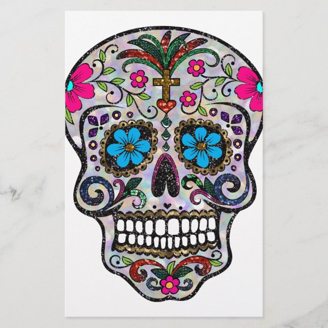 glitter Sugar Skull Stationery (Front)