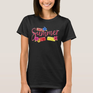 Glitter Summer Ice Pops & Hibiscus Design T-Shirt