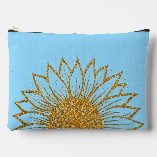 Glitter Sunflower Mother's Day Monogrammed  Accessory Pouch (Front)