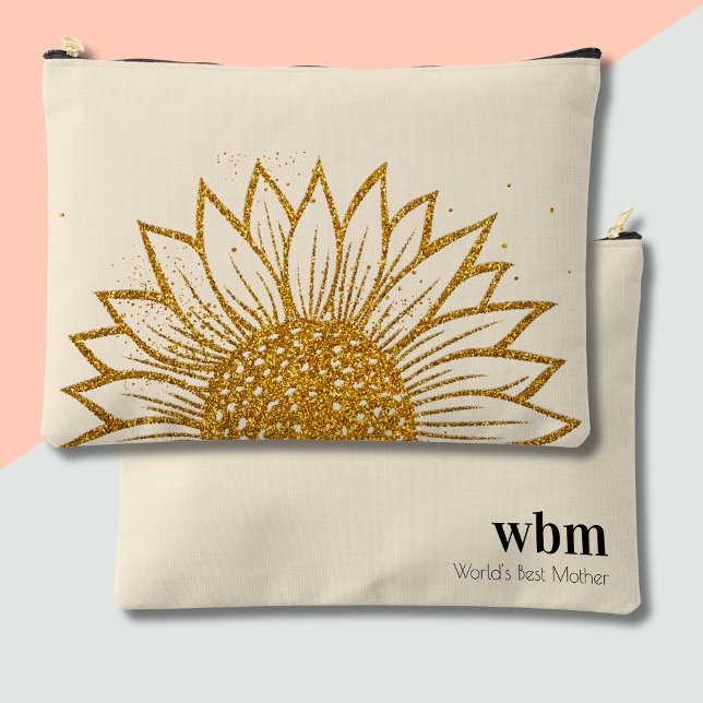 Glitter Sunflower Mother's Day Monogrammed  Accessory Pouch (Creator Uploaded)