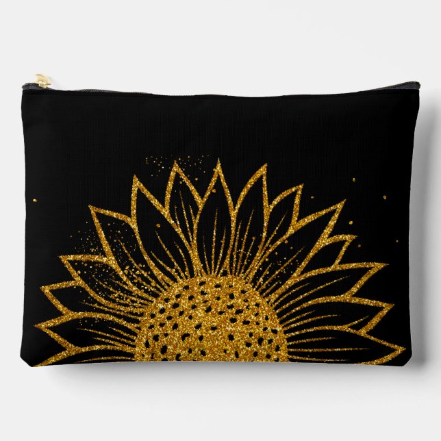 Glitter Sunflower Mother's Day Monogrammed  Accessory Pouch (Front)