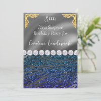 Glitter Surprise Birthday Blue Violet Zebra Print