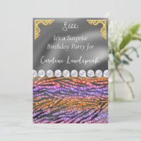 Glitter Surprise Birthday Purple Orange Zebra