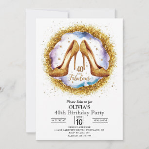 Glitter Surprise Digital Gold 40th Birthday Invitation