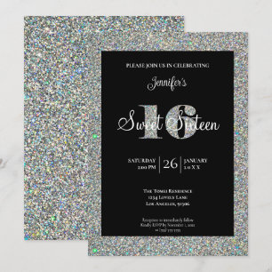 Glitter Sweet 16 Birthday Invitation