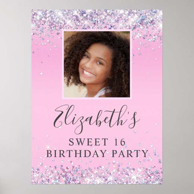 Glitter Sweet 16 Birthday Party Pink Poster (Front)