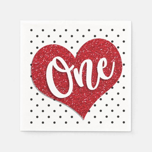 Glitter Sweetheart Valentines Girl First Birthday Napkin (Front)