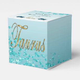 Glitter Taurus & Teal Blue Glitter Birthday Favour Box