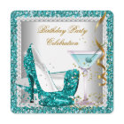 Glitter Teal Blue High Heel Shoes Gold Martini 2