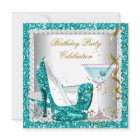 Glitter Teal Blue High Heel Shoes Gold Martini 2