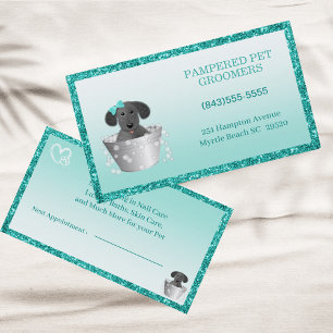 Glitter Teal Green Modern Pet Groomer   Business Card