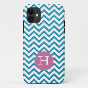 Glitter Teal Green Monogram Zigzag iPhone 5 Case
