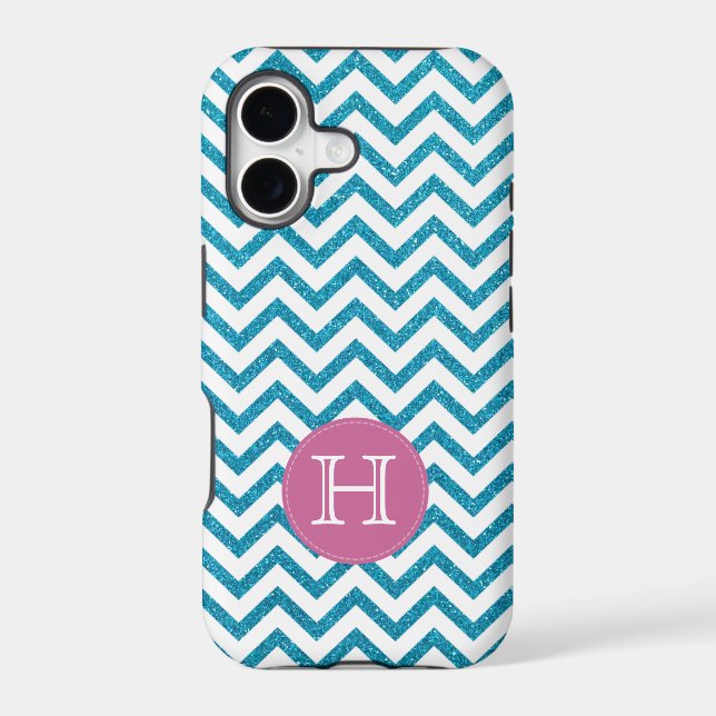 Glitter Teal Green Monogram Zigzag iPhone 5 Case (Back)