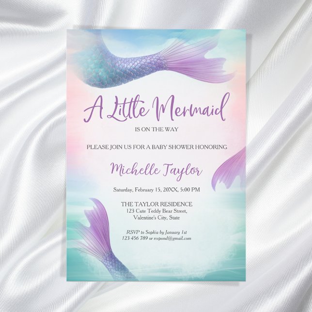 Glitter Teal Little Mermaid Summer Girl Baby Invitation (little mermaid baby shower)