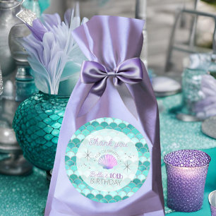 Glitter Teal Mermaid Scales Birthday Thank You Classic Round Sticker