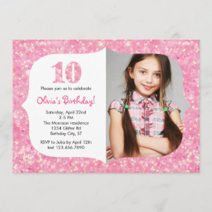 Glitter Tenth Birthday Invitation