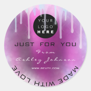 Glitter Thank Logo Holograph Made Berry Love Drip Classic Round Sticker