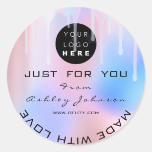 Glitter Thank Logo Holograph Made Blue Rose Classic Round Sticker