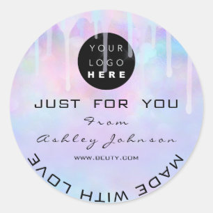 Glitter Thank Logo Holograph Made Ombré  Blue Classic Round Sticker