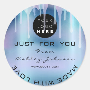 Glitter Thank Logo Holograph Metal Navy Purple Classic Round Sticker