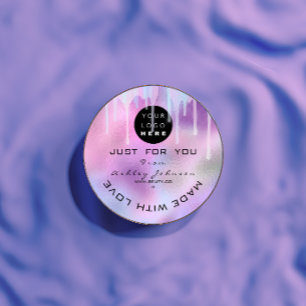 Glitter Thank Logo Holograph Metal Pink Purple Classic Round Sticker