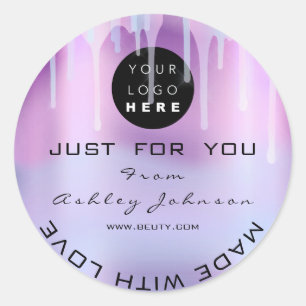 Glitter Thank Logo Holograph Metal Pink Purple Classic Round Sticker