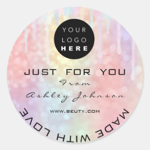 Glitter Thank Logo Holograph Unique Pink Drips Classic Round Sticker