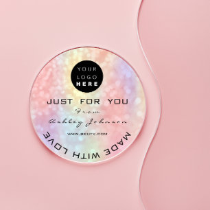 Glitter Thank Logo Holograph Unique Pink Ombré Classic Round Sticker
