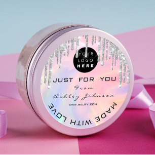 Glitter Thank Logo Made With Love Silver Holograph Classic Round Sticker