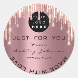 Glitter Thank Logo Rose Drips Made With Love Pinky Classic Round Sticker