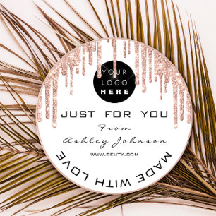 Glitter Thank Logo Rose Drips White With Love Pink Classic Round Sticker