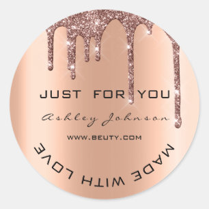 Glitter Thank You Rose Copper Made With Love Name Classic Round Sticker