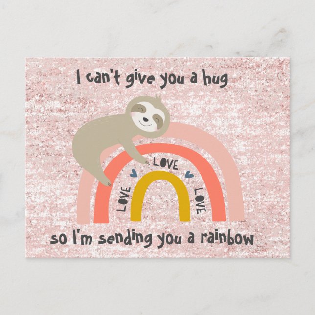 Glitter Thinking of You Rainbow Sloth Post Card (Front)
