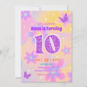Glitter Tie Dye Girl 10th Birthday Invitation