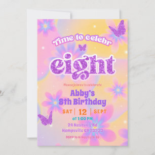 Glitter Tie Dye Girl Time to CelebrEIGHT Birthday Invitation