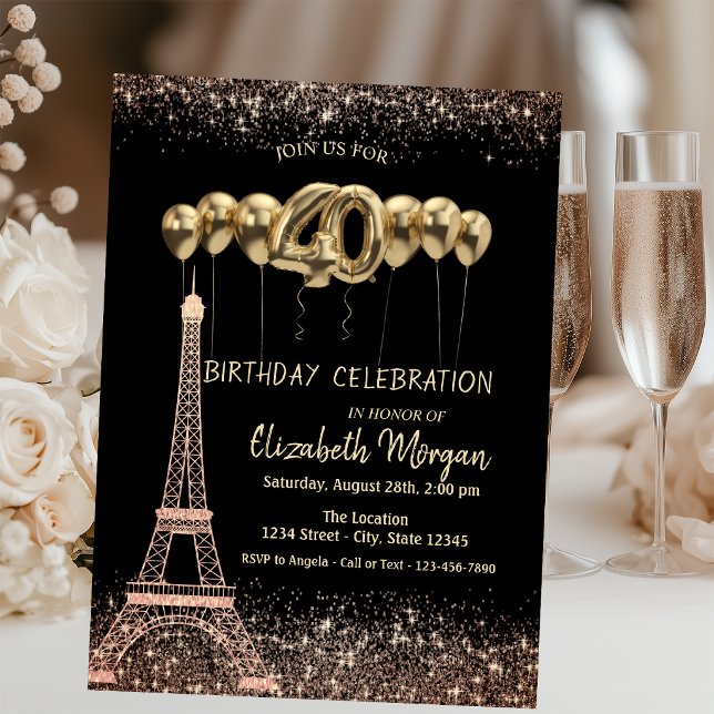 Glitter Tower Confetti Balloons 40th Birthday Invitation (Creator Uploaded)
