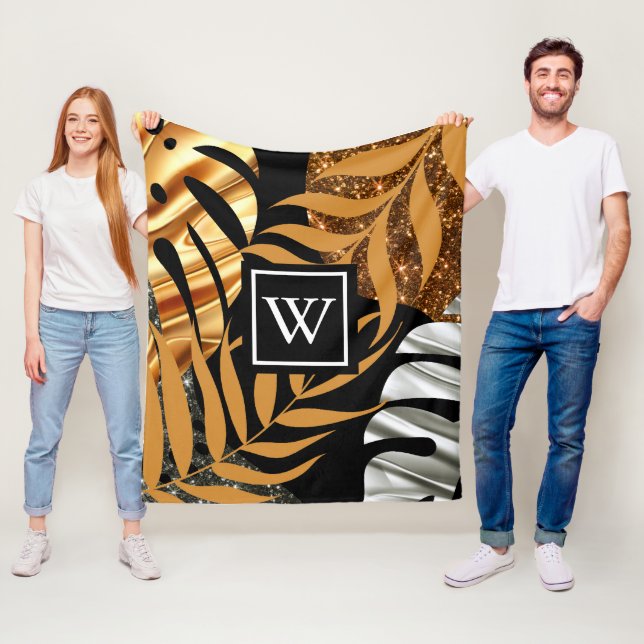 Glitter Tropical Floral Fleece Blanket (In Situ)