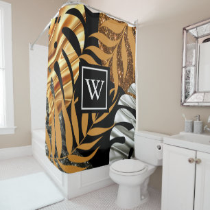 Glitter Tropical Floral Shower Curtain