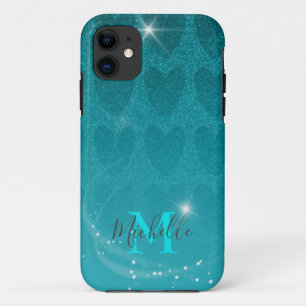 Glitter Turqouise hearts  Case-Mate iPhone C Case