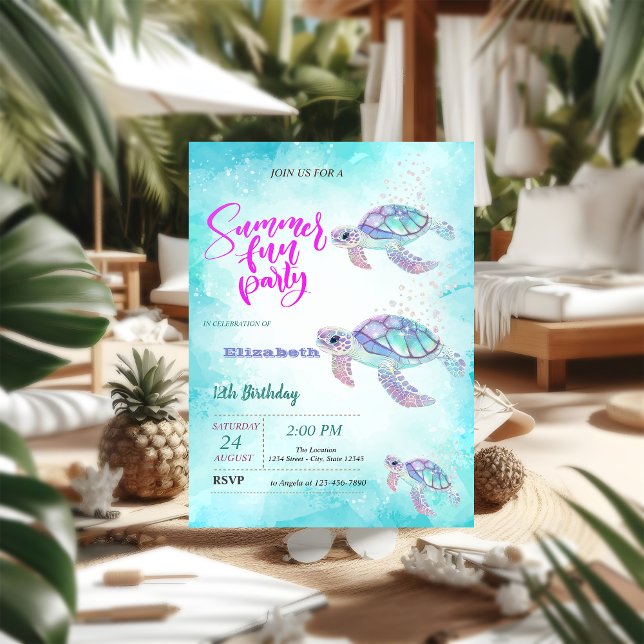 Glitter Turtle Sea Summer Birthday Party  Invitation (Creator Uploaded)