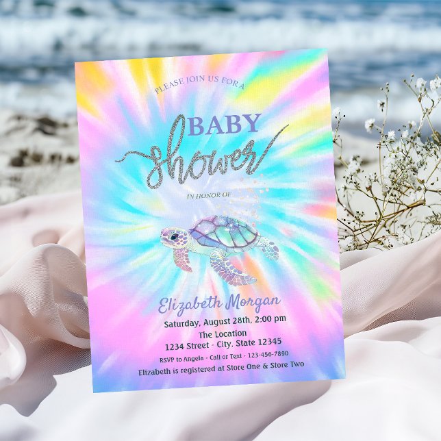 Glitter Turtle Tie Dye Baby Shower  Invitation (Creator Uploaded)