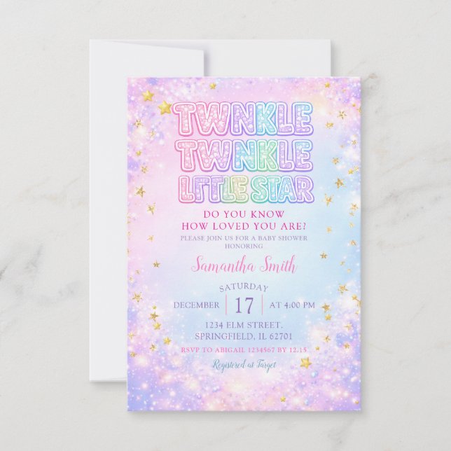 Glitter Twinkle Twinkle Little Star Baby Shower Invitation (Front)